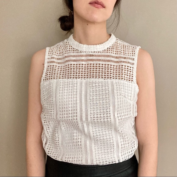 H&M Tops - H&M White Geometric Lace Tank Top